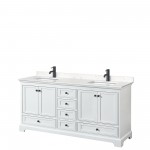 Deborah 72" Double Vanity in White, Carrara Cultured Marble Top, Black Trim