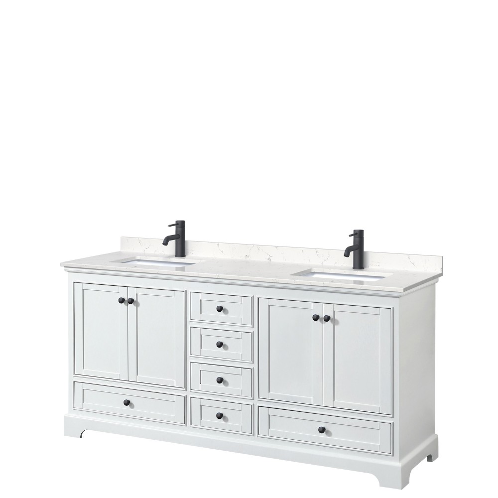 Deborah 72" Double Vanity in White, Carrara Cultured Marble Top, Black Trim