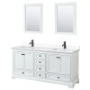 Deborah 72" Double Vanity in White, White Marble Top, Black Trim, 24" Mirrors