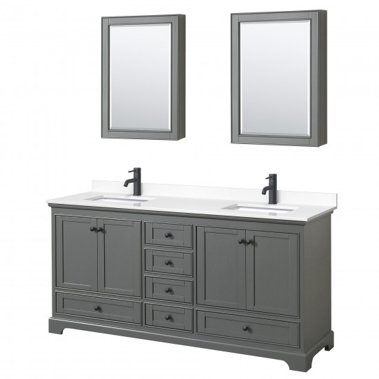 Deborah 72" Gray Double Vanity, White Marble Top, Black Trim, Medicine Cabinets