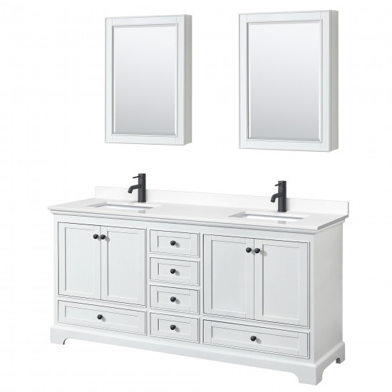 Deborah 72" White Double Vanity, White Marble Top, Black Trim, Medicine Cabinets