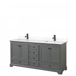 Deborah 72" Double Vanity in Dark Gray, White Cultured Marble Top, Black Trim