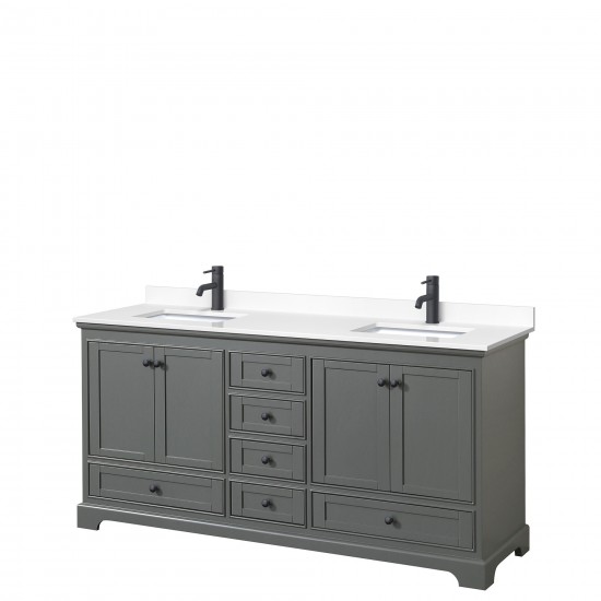 Deborah 72" Double Vanity in Dark Gray, White Cultured Marble Top, Black Trim