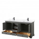 Deborah 72" Double Vanity in Dark Gray, White Cultured Marble Top, Black Trim