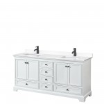 Deborah 72" Double Vanity in White, White Cultured Marble Top, Black Trim