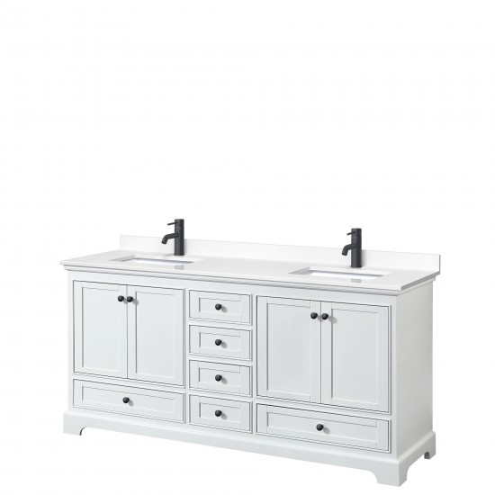 Deborah 72" Double Vanity in White, White Cultured Marble Top, Black Trim