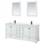 Deborah 80" Double Vanity in White, Carrara Marble Top, Black Trim, 24" Mirrors