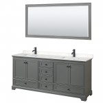 Deborah 80" Dark Gray Double Vanity, Carrara Marble Top, Black Trim, 70" Mirror