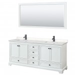 Deborah 80" Double Vanity in White, Carrara Marble Top, Black Trim, 70" Mirror