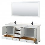 Deborah 80" Double Vanity in White, Carrara Marble Top, Black Trim, 70" Mirror