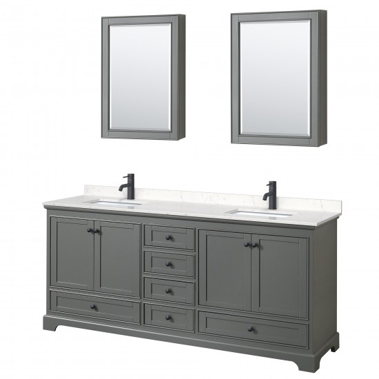 Deborah 80" Gray Double Vanity, Carrara Marble Top, Trim, Medicine Cabinets