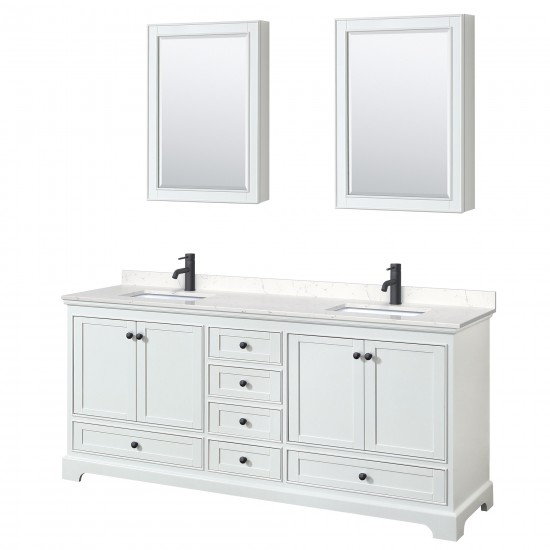 Deborah 80" White Double Vanity, Carrara Marble Top, Trim, Medicine Cabinets