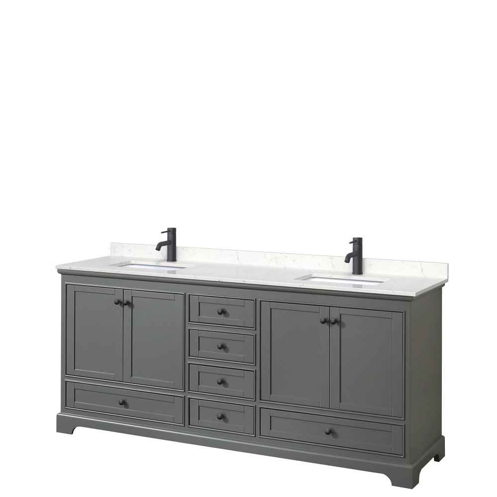 Deborah 80" Double Vanity in Dark Gray, Carrara Cultured Marble Top, Black Trim