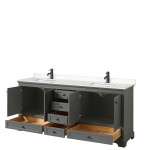 Deborah 80" Double Vanity in Dark Gray, Carrara Cultured Marble Top, Black Trim