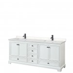 Deborah 80" Double Vanity in White, Carrara Cultured Marble Top, Black Trim