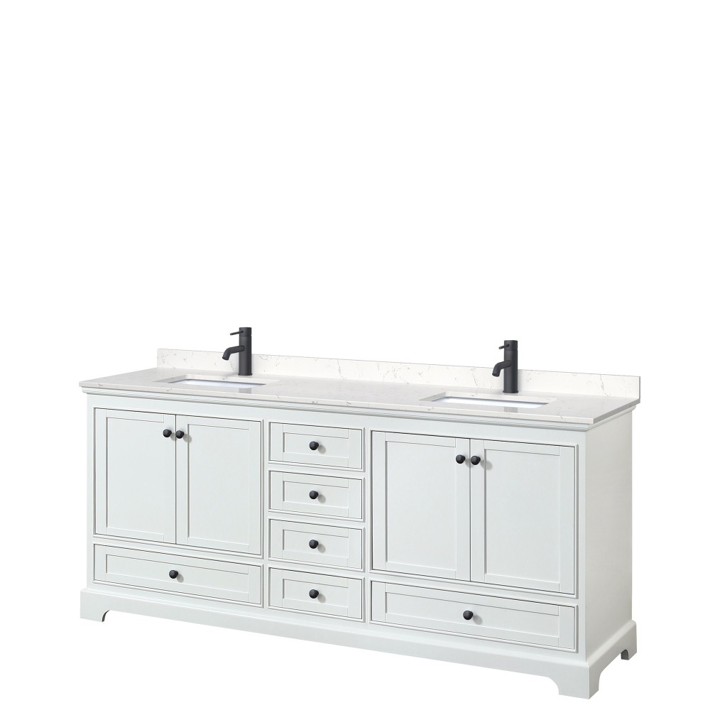 Deborah 80" Double Vanity in White, Carrara Cultured Marble Top, Black Trim