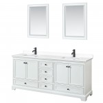 Deborah 80" Double Vanity in White, White Marble Top, Black Trim, 24" Mirrors