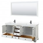 Deborah 80" Double Vanity in White, White Marble Top, Black Trim, 70" Mirror