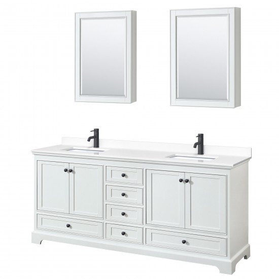 Deborah 80" White Double Vanity, White Marble Top, Black Trim, Medicine Cabinets