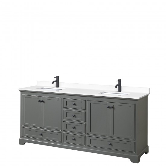 Deborah 80" Double Vanity in Dark Gray, White Cultured Marble Top, Black Trim