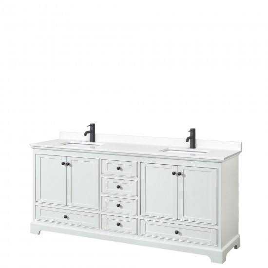 Deborah 80" Double Vanity in White, White Cultured Marble Top, Black Trims