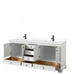 Deborah 80" Double Vanity in White, White Cultured Marble Top, Black Trims