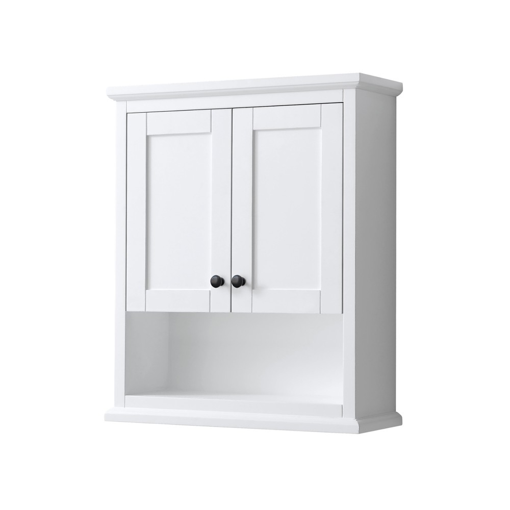 Avery Over-the-Toilet Bathroom Wall-Mounted Storage Cabinet in White, Black Trim