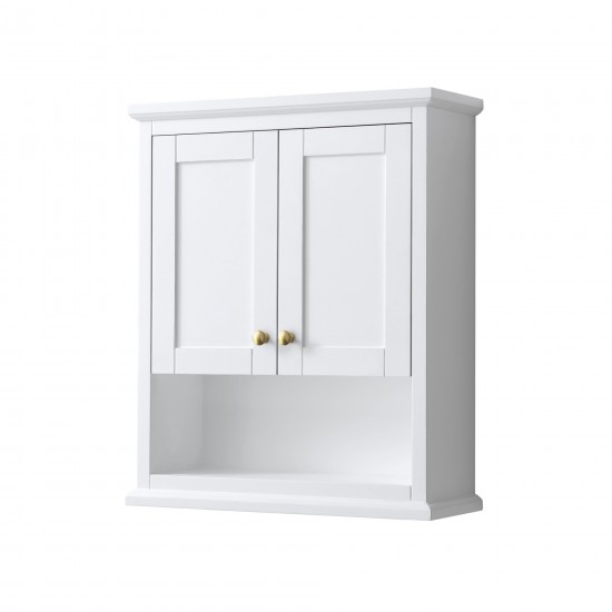 Avery Over-the-Toilet Wall-Mounted Storage Cabinet in White, Brushed Gold Trim