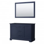 Avery 48" Double Vanity in Dark Blue, No Top, Matte Black Trim, 46" Mirror