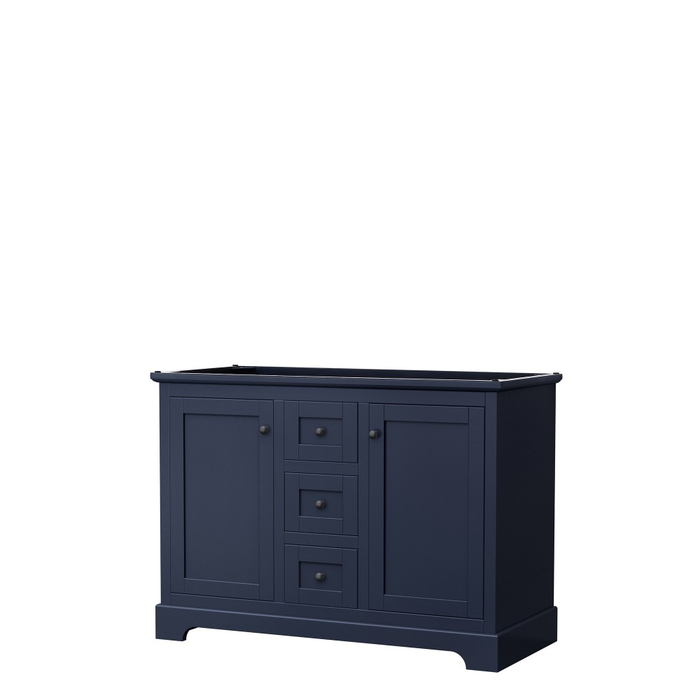 Avery 48" Double Vanity in Dark Blue, No Top, No Sinks, Matte Black Trim