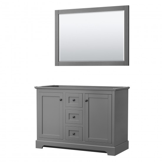 Avery 48" Double Vanity in Dark Gray, No Top, Matte Black Trim, 46" Mirror