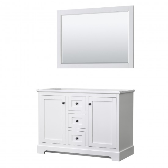 Avery 48" Double Vanity in White, No Top, No Sinks, Matte Black Trim, 46" Mirror