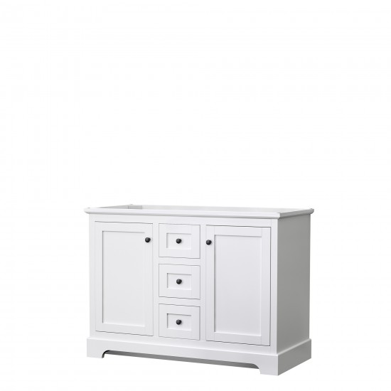 Avery 48" Double Vanity in White, No Top, No Sinks, Matte Black Trim