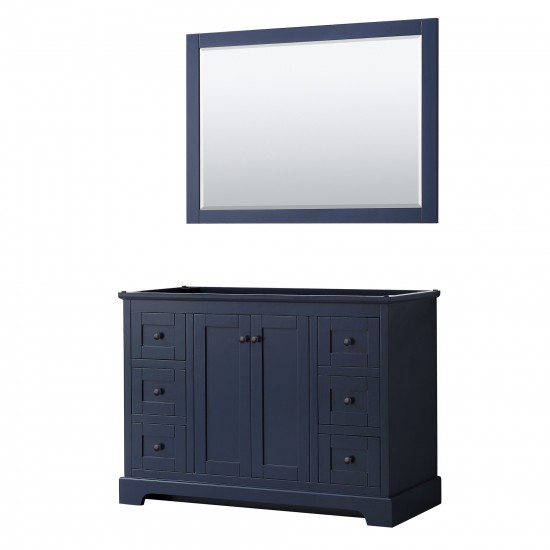 Avery 48" Single Vanity in Dark Blue, No Top, Matte Black Trim, 46" Mirror