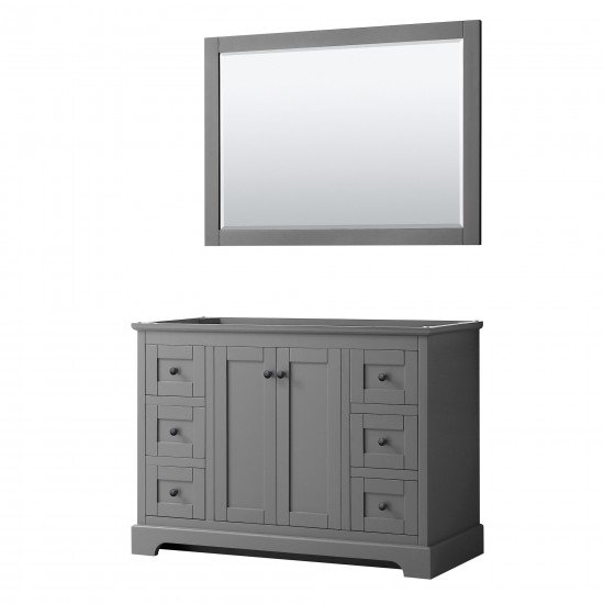 Avery 48" Single Vanity in Dark Gray, No Top, Matte Black Trim, 46" Mirror