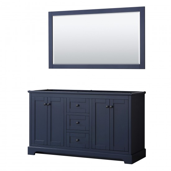 Avery 60" Double Vanity in Dark Blue, No Top, Matte Black Trim, 58" Mirror