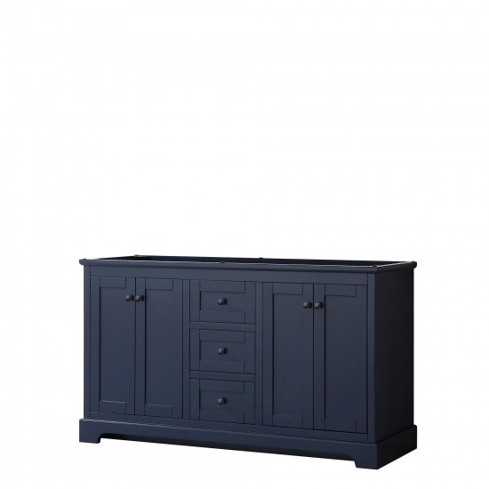 Avery 60" Double Vanity in Dark Blue, No Top, No Sinks, Matte Black Trim