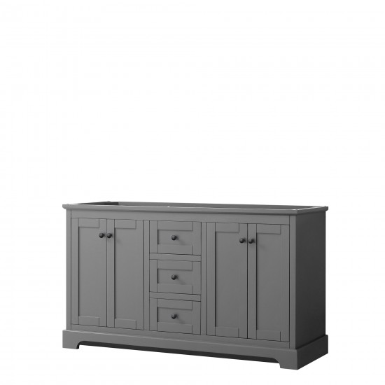 Avery 60" Double Vanity in Dark Gray, No Top, No Sinks, Matte Black Trim