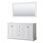 Avery 60" Double Vanity in White, No Top, No Sinks, Matte Black Trim, 58" Mirror