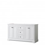 Avery 60" Double Vanity in White, No Top, No Sinks, Matte Black Trim