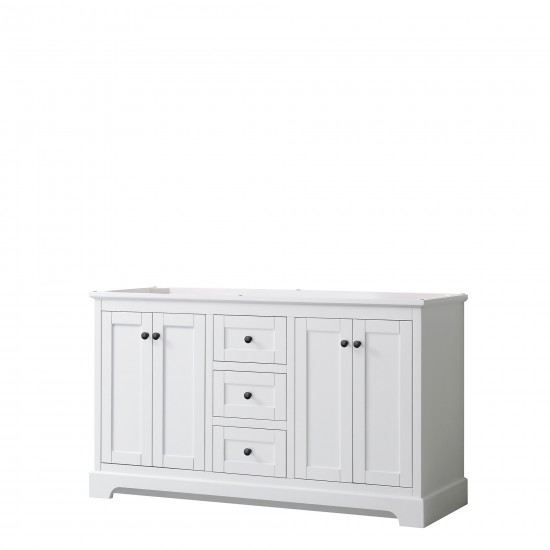 Avery 60" Double Vanity in White, No Top, No Sinks, Matte Black Trim