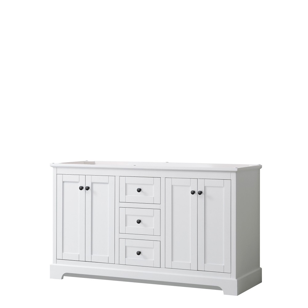 Avery 60" Double Vanity in White, No Top, No Sinks, Matte Black Trim
