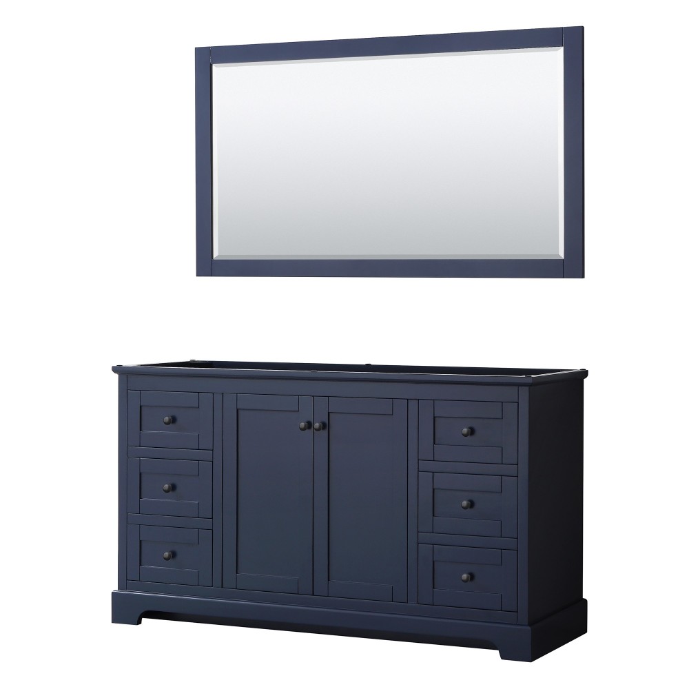 Avery 60" Single Vanity in Dark Blue, No Top, Matte Black Trim, 58" Mirror