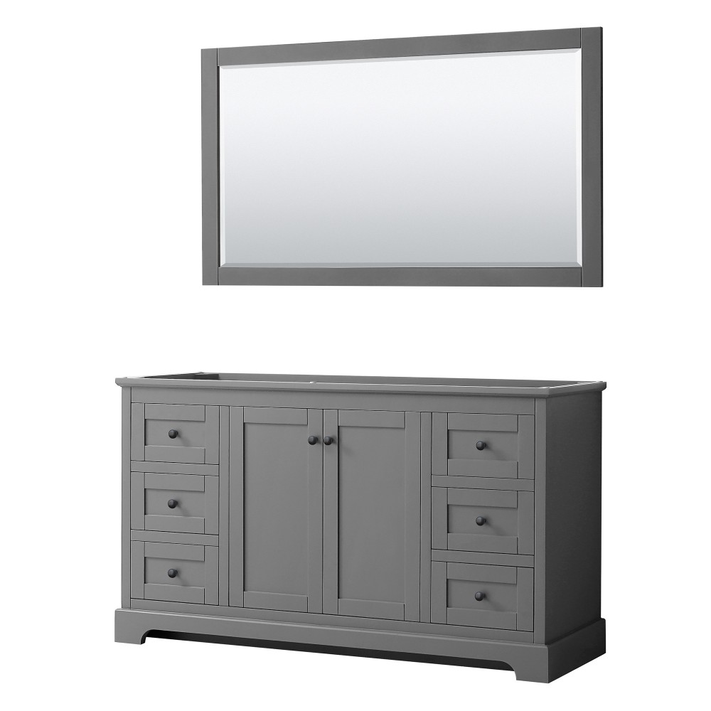 Avery 60" Single Vanity in Dark Gray, No Top, Matte Black Trim, 58" Mirror