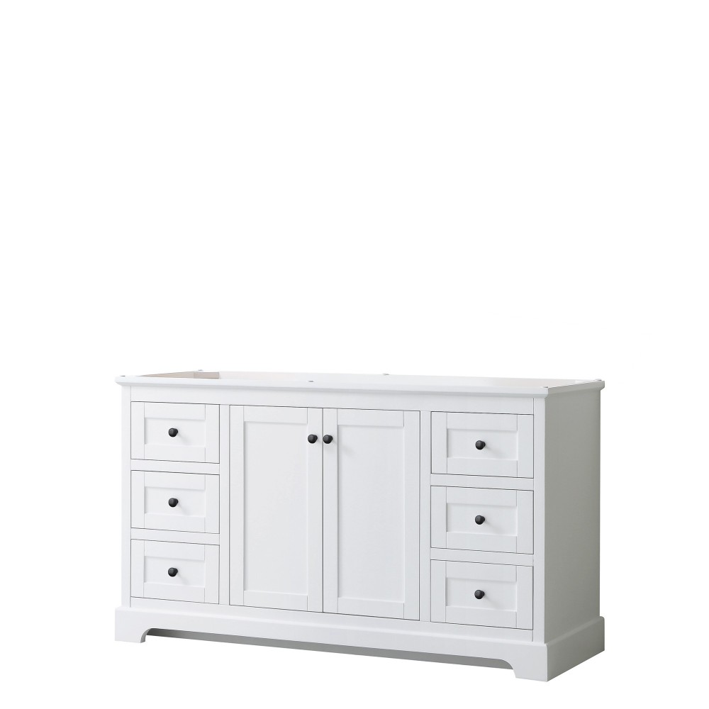 Avery 60" Single Vanity in White, No Top, No Sink, Matte Black Trim