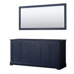 Avery 72" Double Vanity in Dark Blue, No Top, Matte Black Trim, 70" Mirror