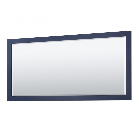 Avery 72" Double Vanity in Dark Blue, No Top, Matte Black Trim, 70" Mirror