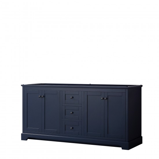 Avery 72" Double Vanity in Dark Blue, No Top, No Sinks, Matte Black Trim