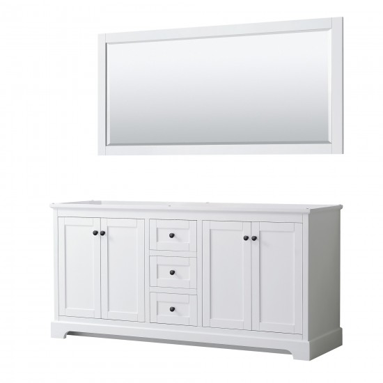 Avery 72" Double Vanity in White, No Top, No Sinks, Matte Black Trim, 70" Mirror