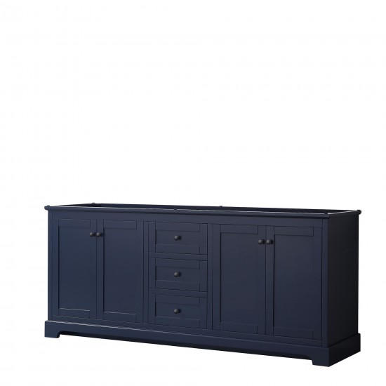 Avery 80" Double Vanity in Dark Blue, No Top, No Sinks, Matte Black Trim